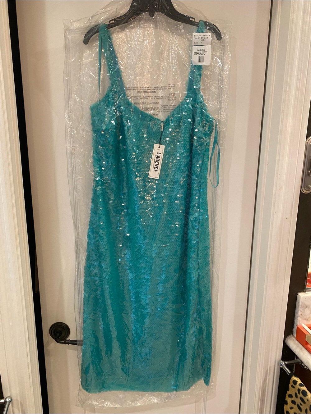 L'AGENCE Gabin  seafoam Sequin Midi Dress NWT - Picture 6 of 10